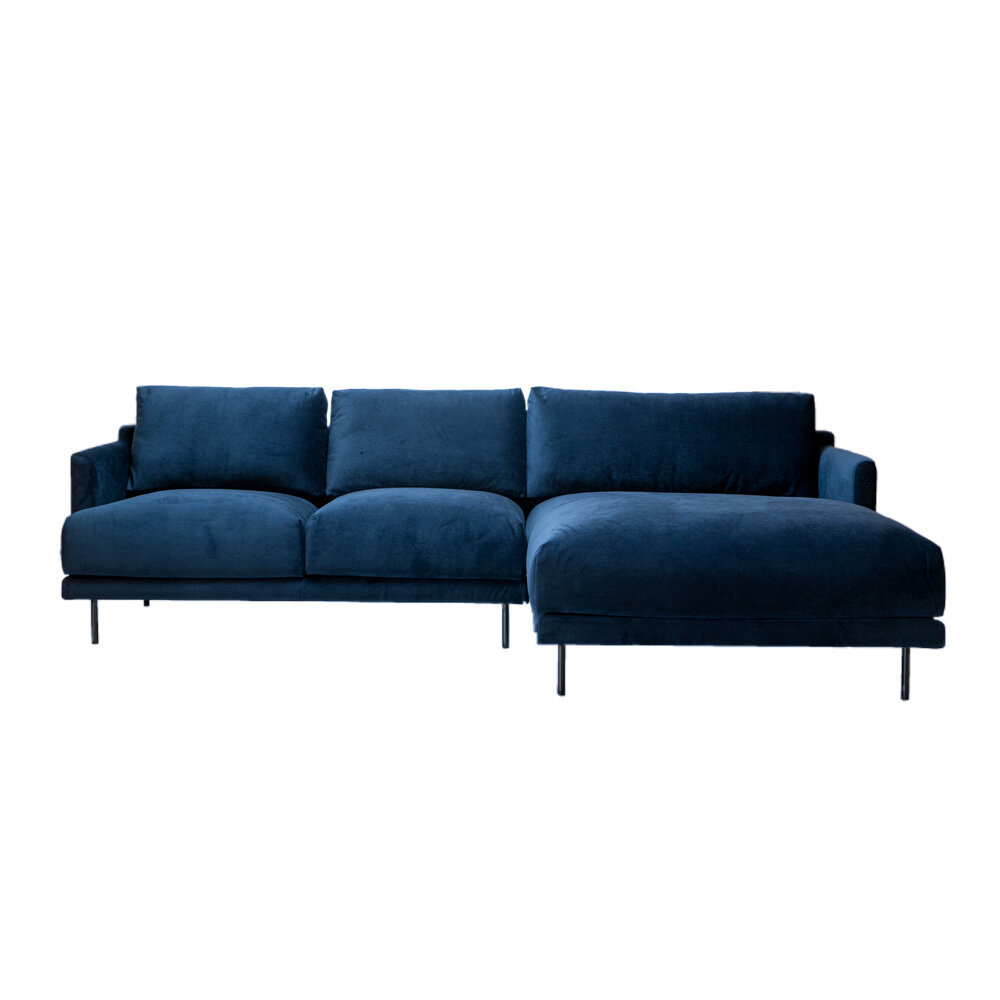 Hoekbank Dalmi velours blauw rechts