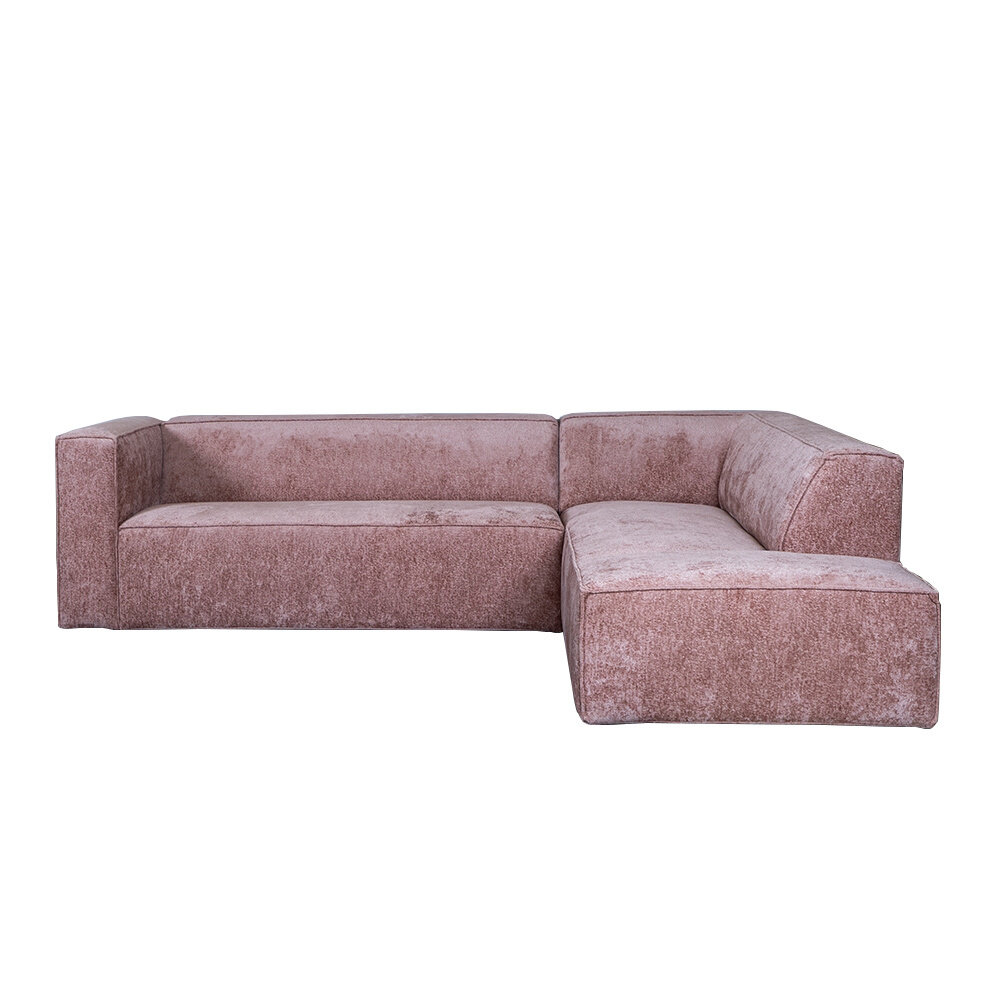 Hoekbank Helen chenille roze rechts 266 × 71 cm hoog
