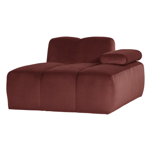 Chaise longue Korna velours bruin rechts 124 cm