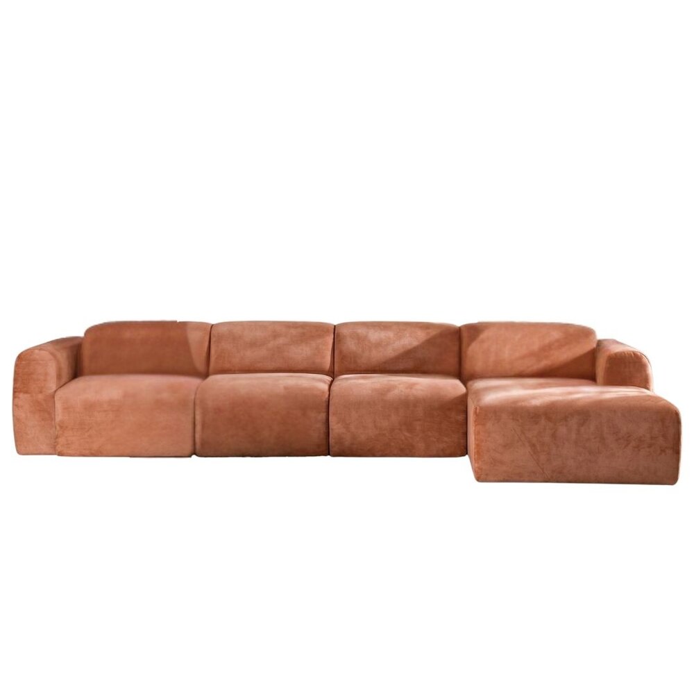 Hoekbank Halen gemêleerde stof terracotta rechts