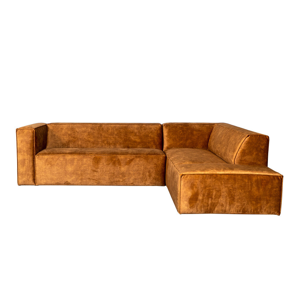 Hoekbank Linar velours okergeel rechts 266 cm