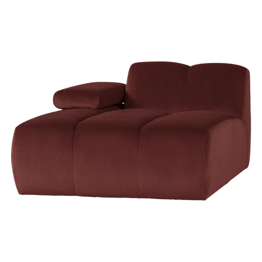 Chaise longue Norar velours bruin links 124 cm