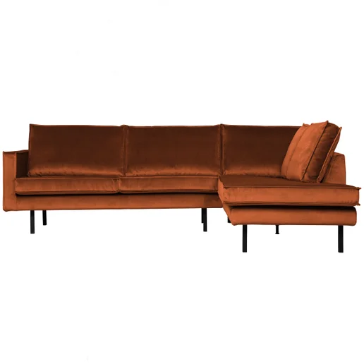 Hoekbank Loris velours oranje rechts 266 cm