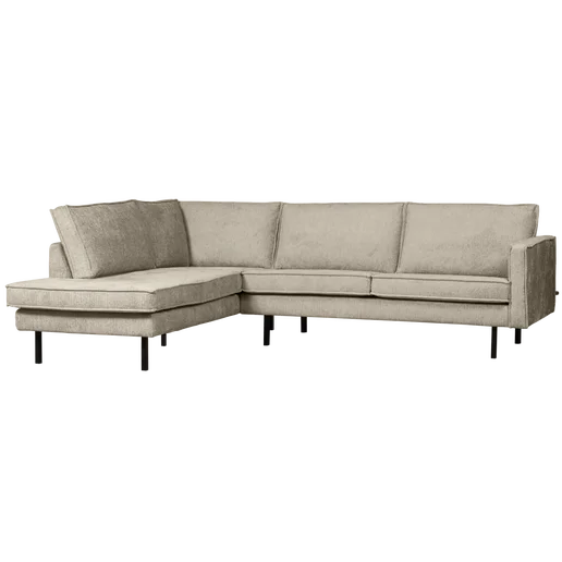 Hoekbank Terla velours beige links 266 × 85 cm hoog