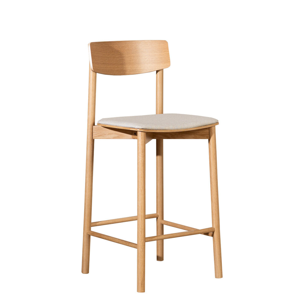 Barkruk Alla multiplex + linnen stof naturel eiken 70 cm