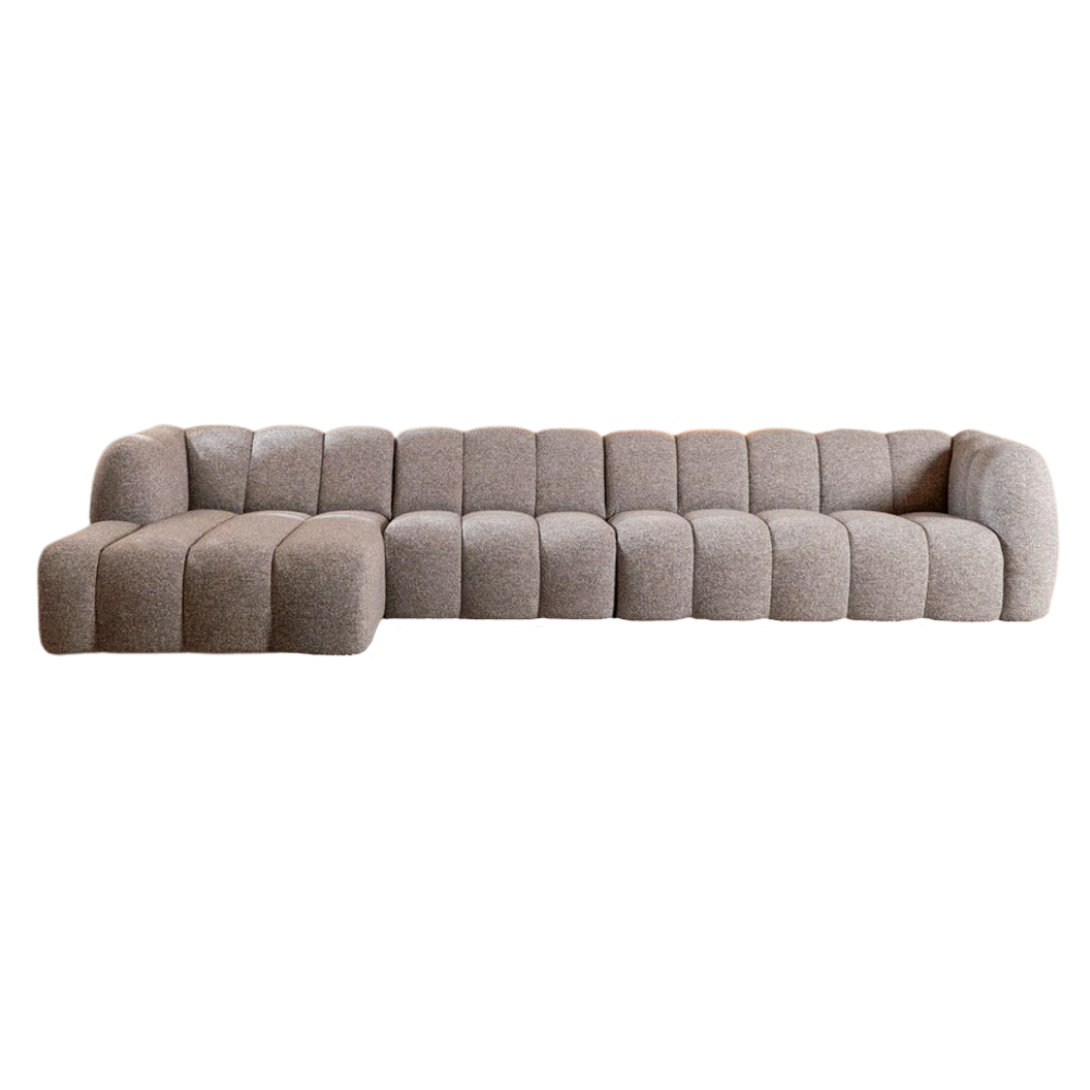 Hoekbank Jasna bouclé bruin links 386 cm