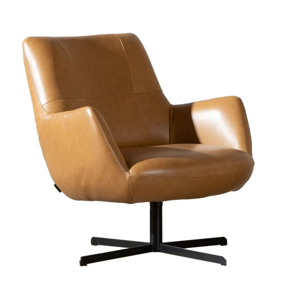 Fauteuil Kalto leer cognac draaibaar