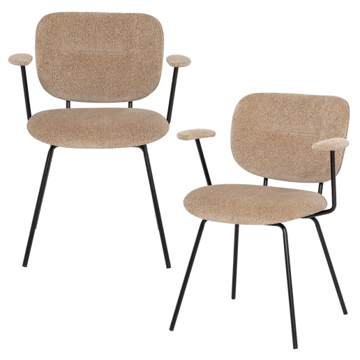 Eetkamerstoel Zanro geweven chenille beige set van