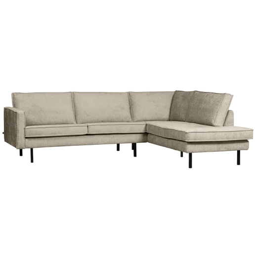 Hoekbank Aria velours beige rechts 266 × 85 cm hoog