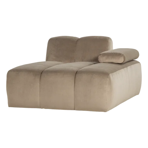 Chaise longue Fenio velours taupe rechts 124 cm